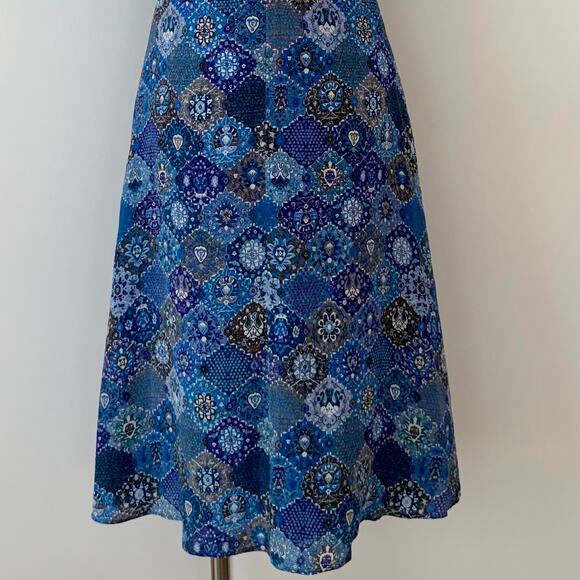 Altuzarra Silk Shirred-Waist Dress Knee Length Blue Multicolor Print FR34 (US2) - Picture 9 of 12